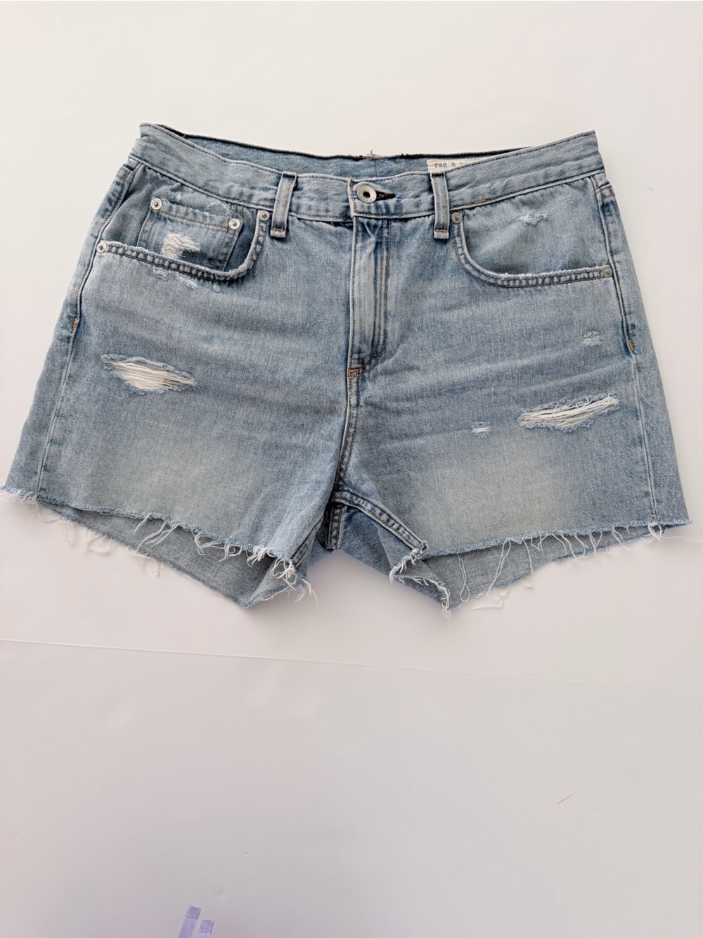 Rag & Bone Boy Shorts Martini Light Wash Denim Cut Off Distressed Cotton 28